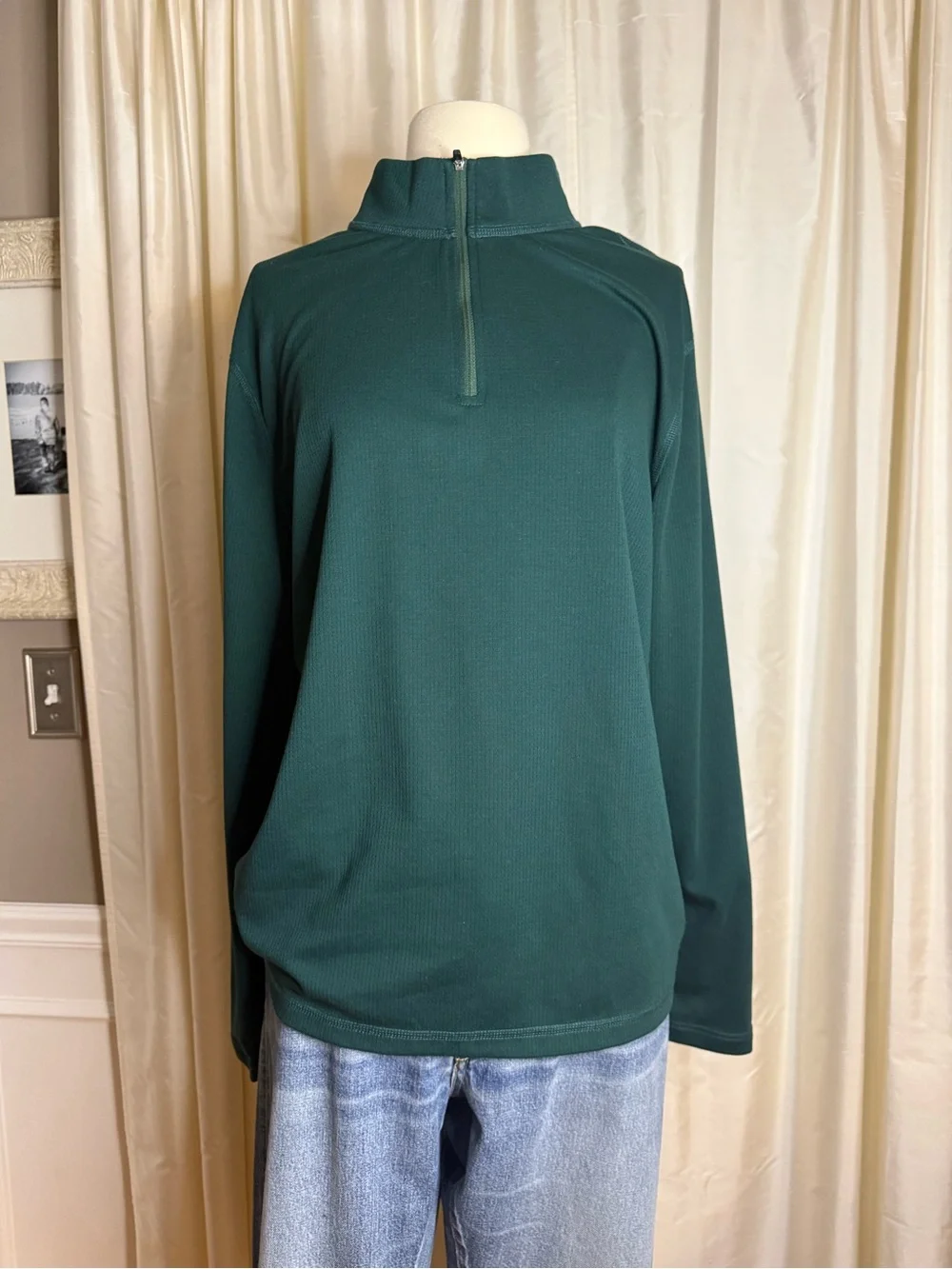 J Crew Performance Men's Quarter-Zip Long Sleeve Pullover - Deep Teal Green